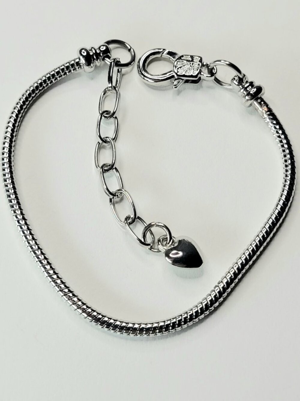 New! Pandora Style Snake Chain Charm Bracelet Darker Silver Color With Extender